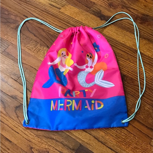 Party Mermaid Draw String Backpack Bag Tote Sack Carryall Toddlers Little Girls - Picture 9 of 16